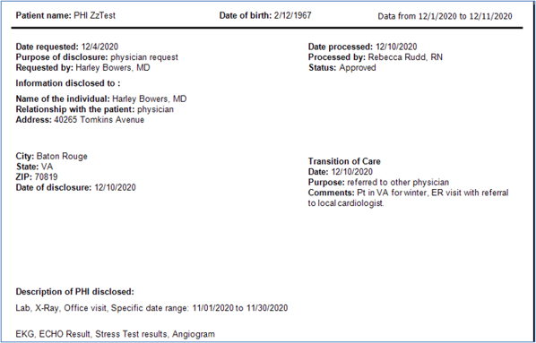 Example 2 PHI Log Report